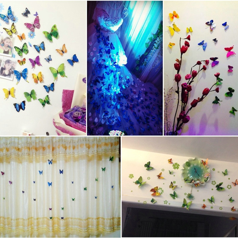 12pcs Pvc 3d Butterfly Wall Decor Cute Butterflies Wall Stickers Art Decals Home