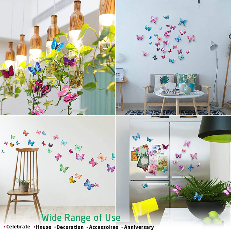 12pcs Pvc 3d Butterfly Wall Decor Cute Butterflies Wall Stickers Art Decals Home