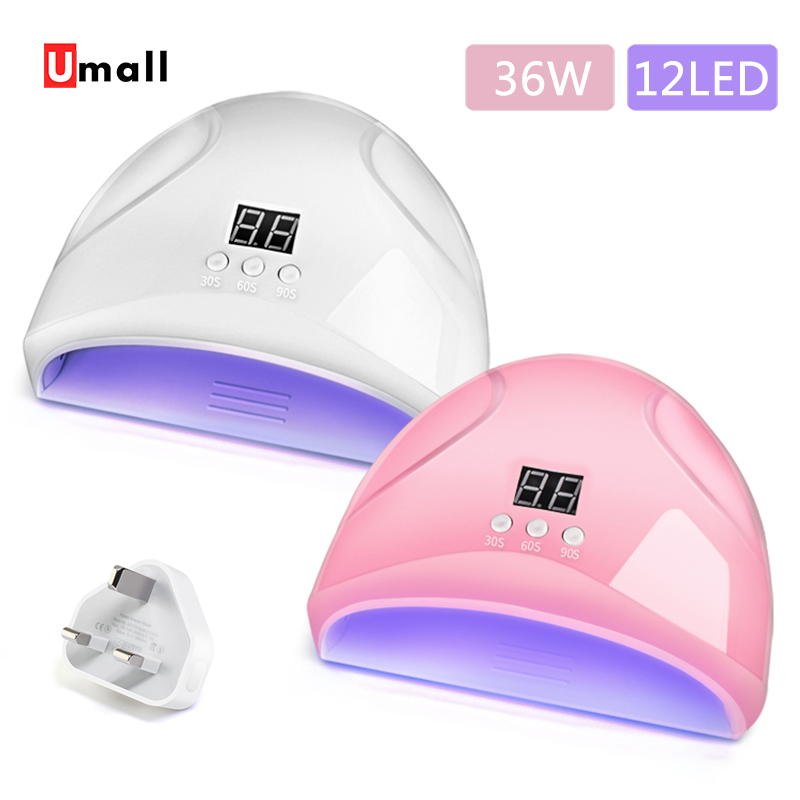 36W Nail Lamp UV LED Nail Lamp 12 Lights Gel Nail Curing Nail Dryer USB Cable Nail Light With Plug