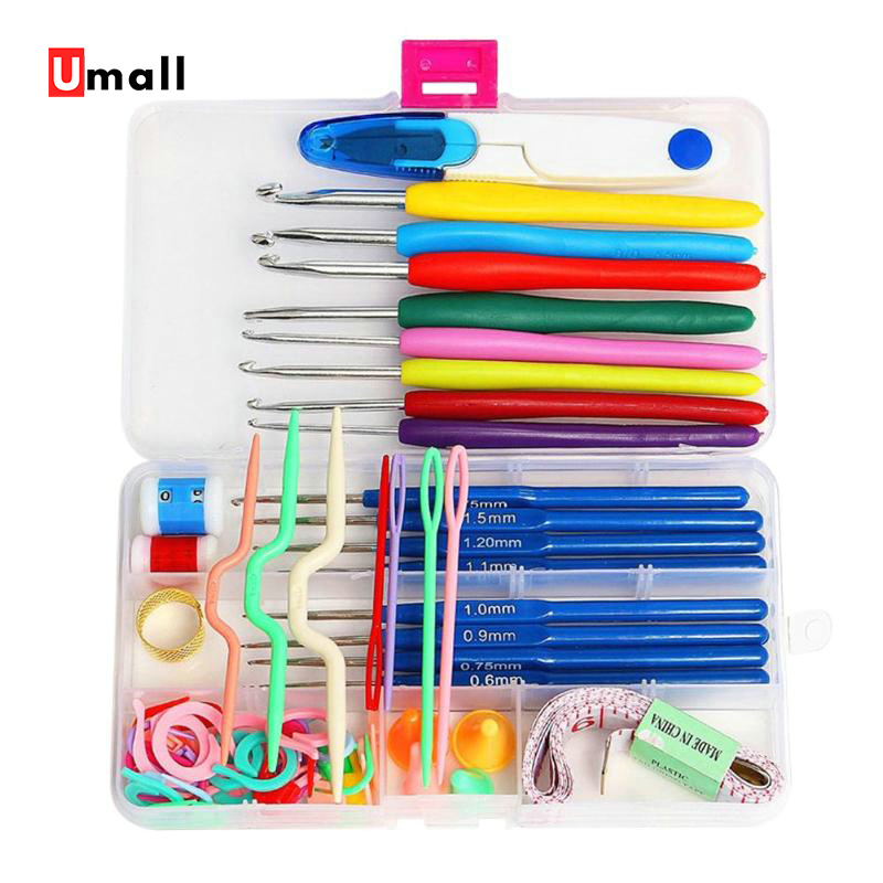 57 in 1 Full Set DIY 16 sizes Crochet Hooks Needles Stitches Knitting Craft Case Crochet Tools