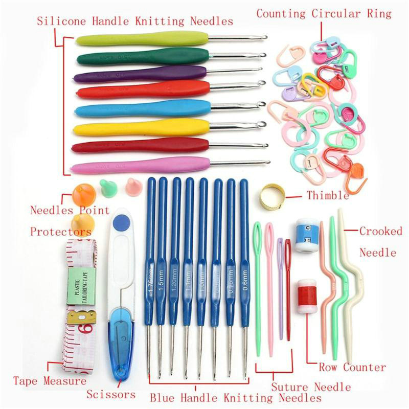 57 in 1 Full Set DIY 16 sizes Crochet Hooks Needles Stitches Knitting Craft Case Crochet Tools