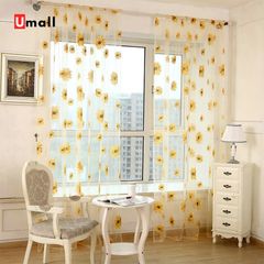 1x2M Sunflower Transparent Door Balcony Window Screen Curtain Tulle Panel Voile Drapes Valance as picture 200x100cm