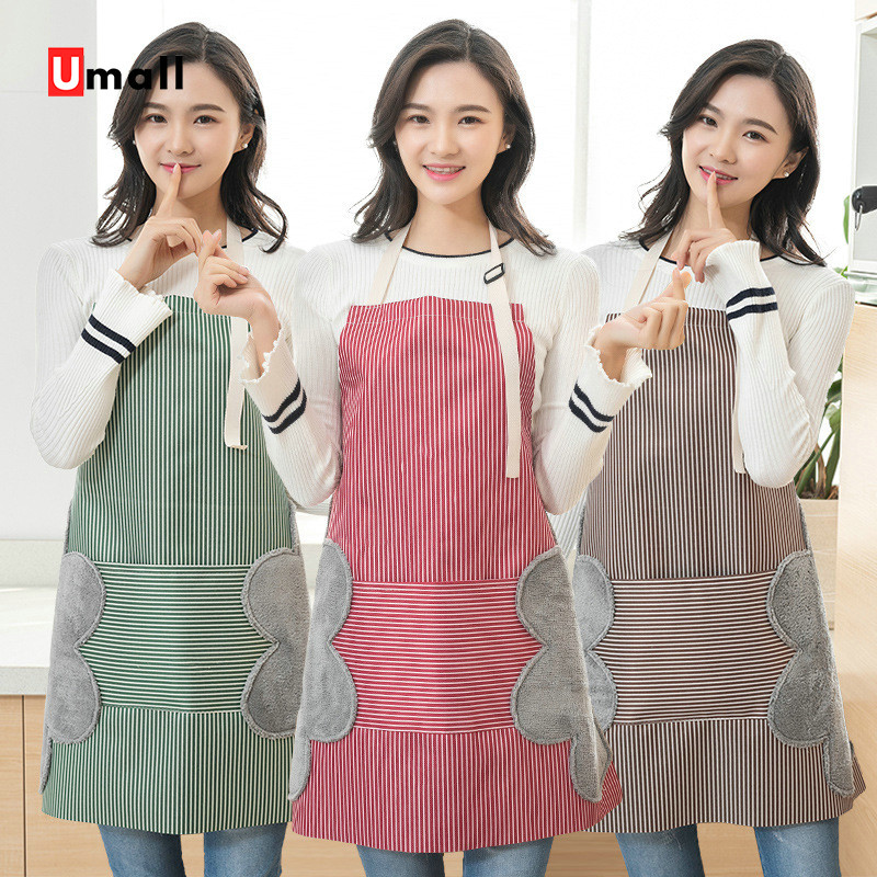1PC Kitchen Apron Oil Proof Waterproof Apron Wipe Hands with Towel Large Pocket Cooking Aprons