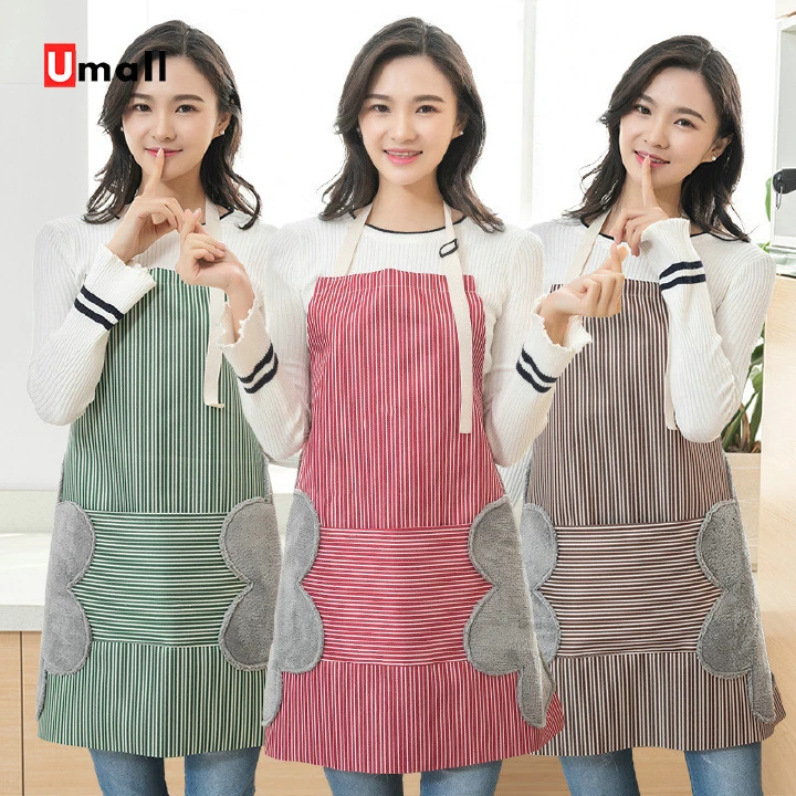 1PC Kitchen Apron Oil Proof Waterproof Apron Wipe Hands with Towel Large Pocket Cooking Aprons