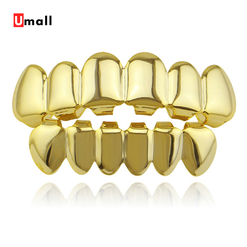 Hip Hop Golden Teeth Grillz Upper And Bottom Punk Teeth Caps Cosplay Party Tooth Rapper Body Jewelry