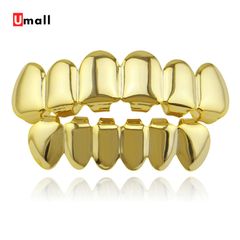 Hip Hop Golden Teeth Grillz Upper And Bottom Punk Teeth Caps Cosplay Party Tooth Rapper Body Jewelry Golden as picture