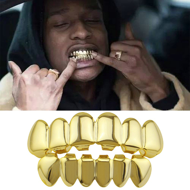 Hip Hop Golden Teeth Grillz Upper And Bottom Punk Teeth Caps Cosplay Party Tooth Rapper Body Jewelry