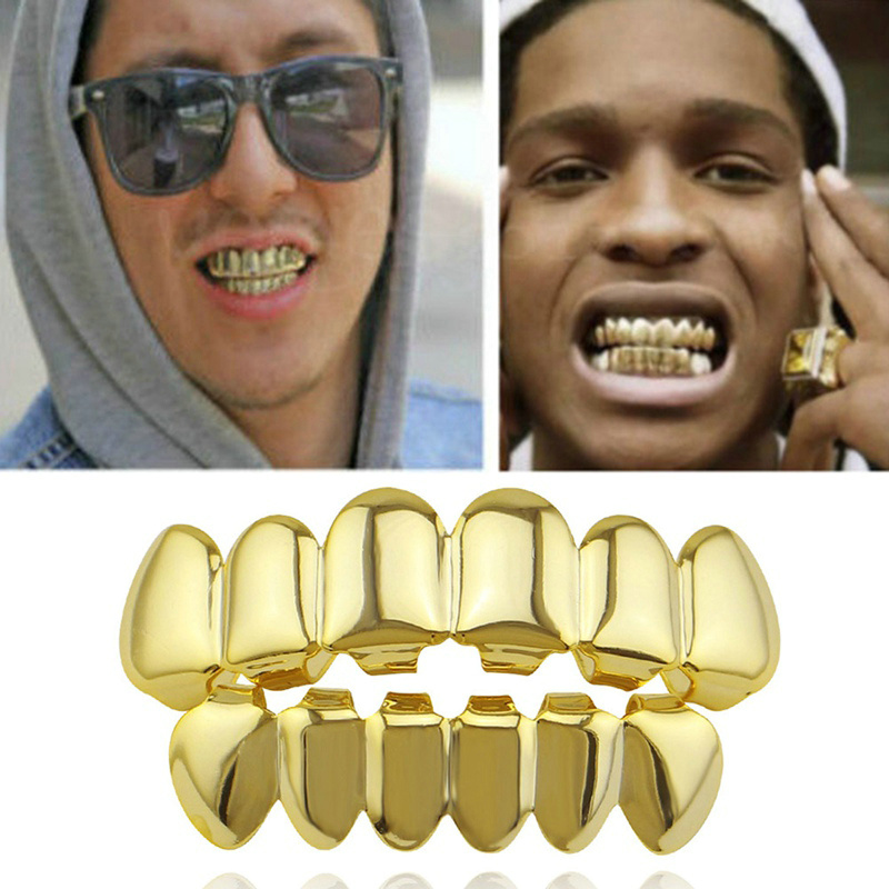 Hip Hop Golden Teeth Grillz Upper And Bottom Punk Teeth Caps Cosplay Party Tooth Rapper Body Jewelry