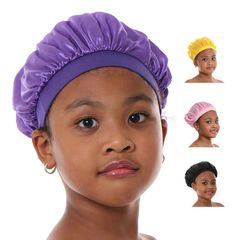 Baby kids girl boy satin head wraps Caps bonnie head cover bonnet hair health 27cm Purple 13cm/27cm