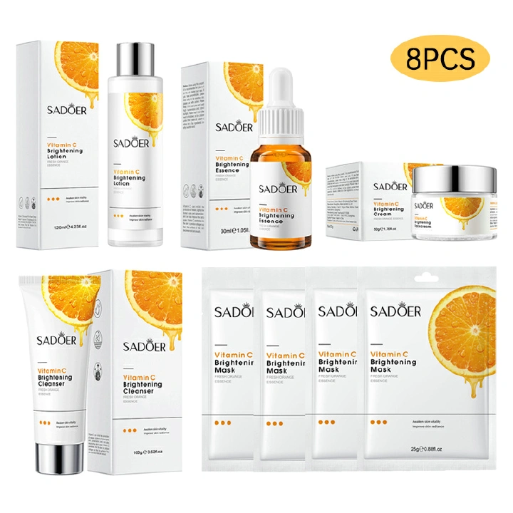 8 PCS Skin Care Set Vitamin C Face Cream Mask Cleanser Lotion Essence Cream Face Care Moisturizing Anti-Aging Firming Face Care