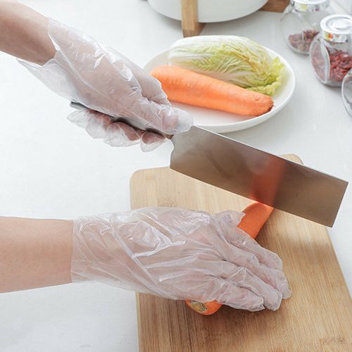 100Pcs Plastic Clear Disposable Gloves Garden Restaurant Home Food Baking Tool