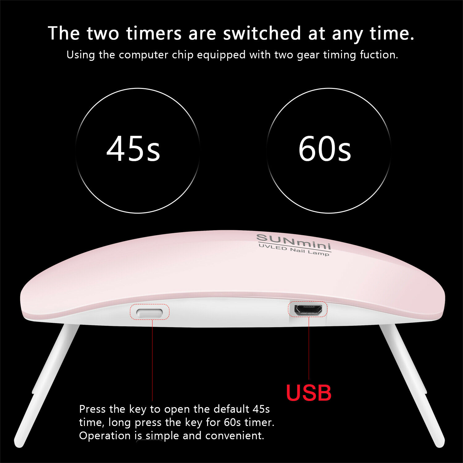 SUNmini2 USB Mini 6W UV Nail Gel Curing Lamp Light Nail Gel Polish Dryer Nail Art Machine