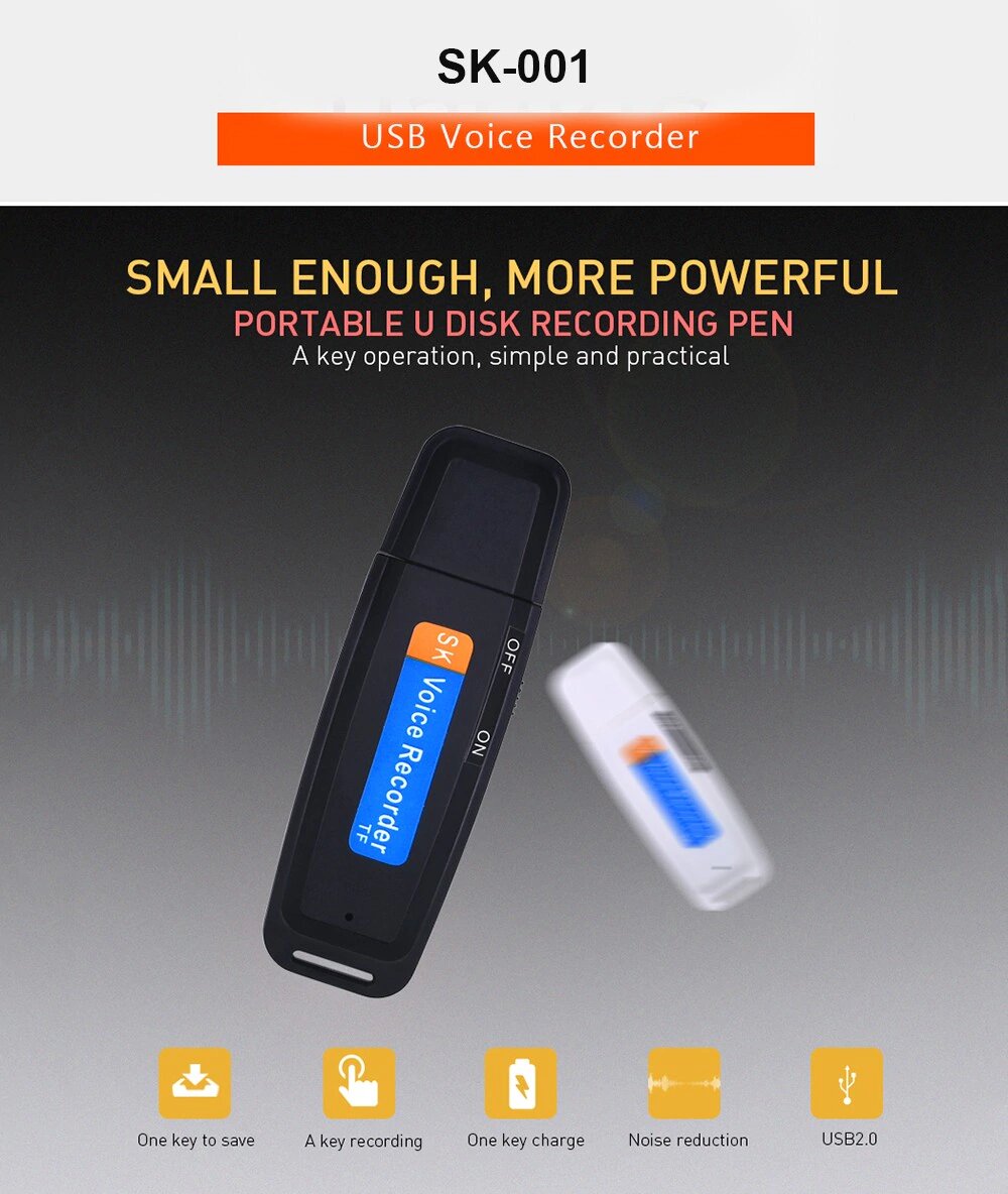 Spy Audio Digital Voice Recorder USB Disk Drive for Windows &amp; Mac Upto 32GB
