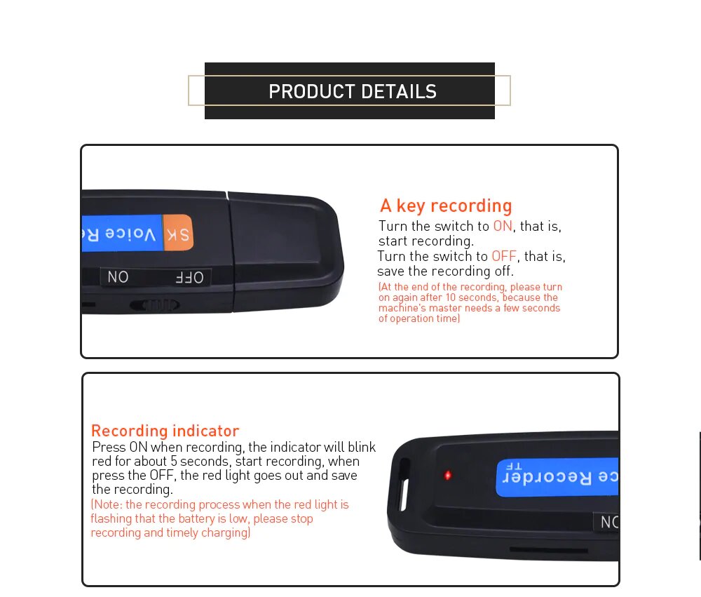 Spy Audio Digital Voice Recorder USB Disk Drive for Windows &amp; Mac Upto 32GB