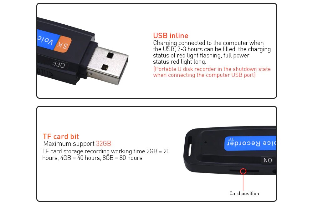 Spy Audio Digital Voice Recorder USB Disk Drive for Windows &amp; Mac Upto 32GB