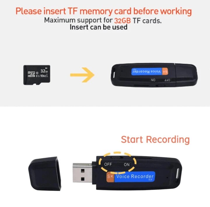 Hidden Digital USB Voice/Audio Recorder Portable MP3 Flash Drive Dictaphone Microphone