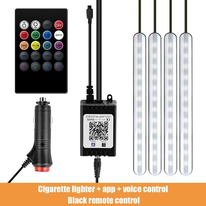 4 in1 Car LED Strip Light 7 Multicolor Interior RGB Under Dash Lighting Wireless Remote Control