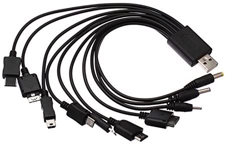 10 in 1 Universal Charging Cable Black USB Cable Compatible with Samsung, LG Huawei