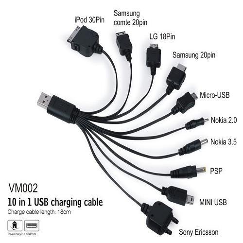 10 in 1 Universal Charging Cable Black USB Cable Compatible with Samsung, LG Huawei