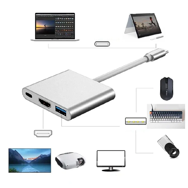 4K Adapter - Type C To HD/USB 3.0/Type-C - USB C Type C To HDMI USB 3.0 USB-C HUB Adapter Type-C Extender HD 4K Converter For Macbook Air Pro