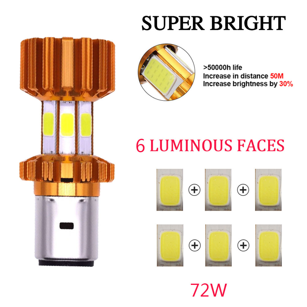 Motorcycle Headlight H4 BA20D COB 12V 75W 6 LED moto High/Low Beam Led Bulbs Super Bright 1pcs