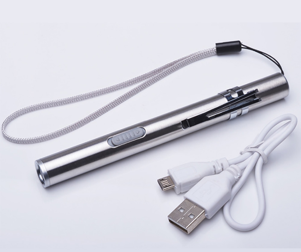 LED Torch Usb Mini Rechargeable Flashlight Stainless Steel Glare Pen Light Lithium Battery Easy To Carry around for doctor car fixer