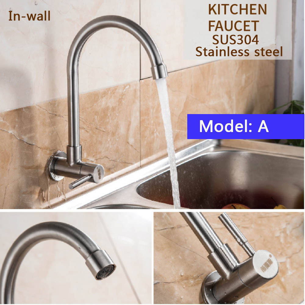 In-wall SUS304 Stainless steel Faucet Sink cold water Faucet Single Hole Faucet Single Handle