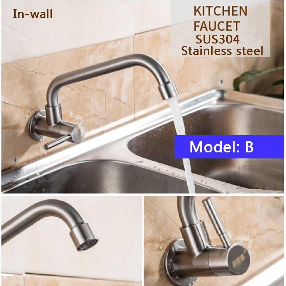 In-wall SUS304 Stainless steel Faucet Sink cold water Faucet Single Hole Faucet Single Handle