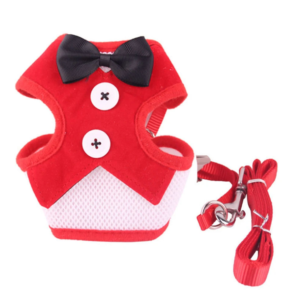 Harness and Leash Set Breathable Pet Harness Vest Mesh Dress Bow Chest Belt Collar For Dog Rabbit