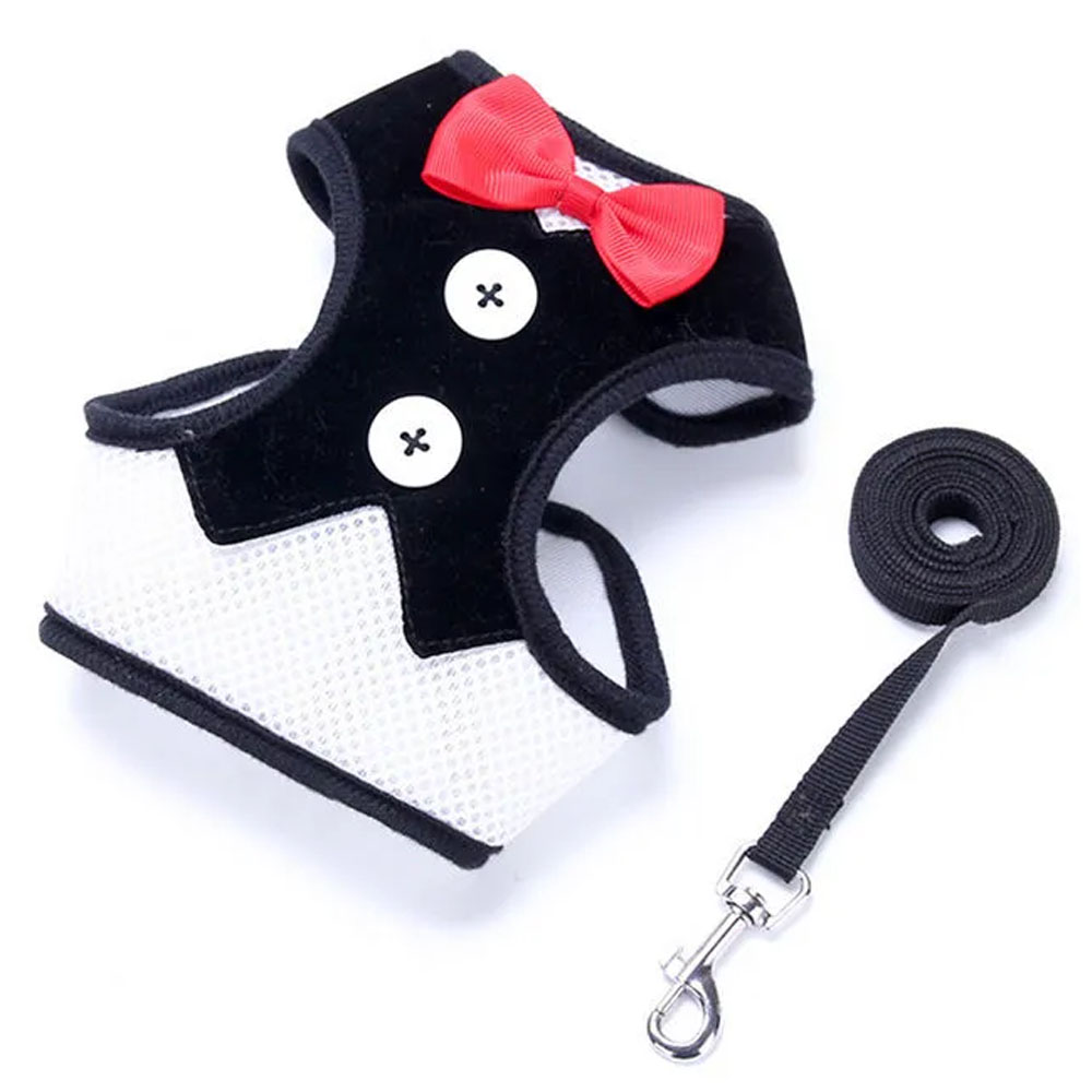 Harness and Leash Set Breathable Pet Harness Vest Mesh Dress Bow Chest Belt Collar For Dog Rabbit