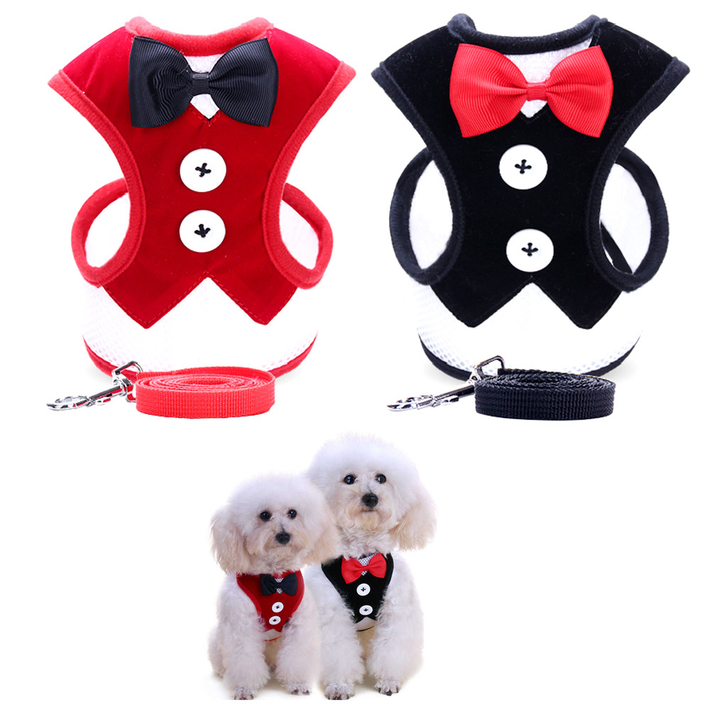 Harness and Leash Set Breathable Pet Harness Vest Mesh Dress Bow Chest Belt Collar For Dog Rabbit