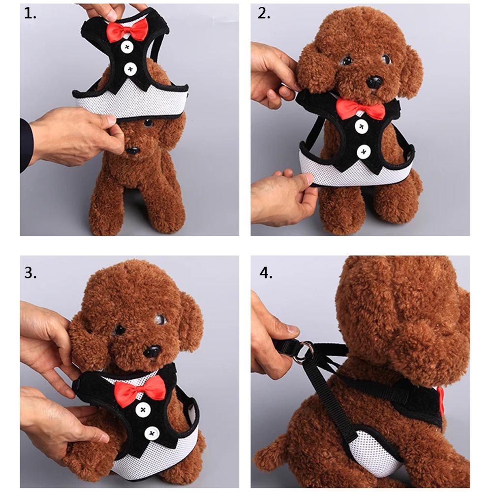 Harness and Leash Set Breathable Pet Harness Vest Mesh Dress Bow Chest Belt Collar For Dog Rabbit