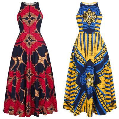 2021 High quality Women Sexy Sleeveless African Dresses Dashiki Floral Print Maxi Dress African Clothes Skirts Robe