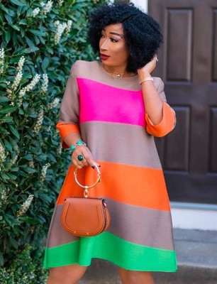 2021 High quality African Dresses For Women Clothes Dress Rainbow Stripe Print Dashiki Clothing Ankara Woman Dress