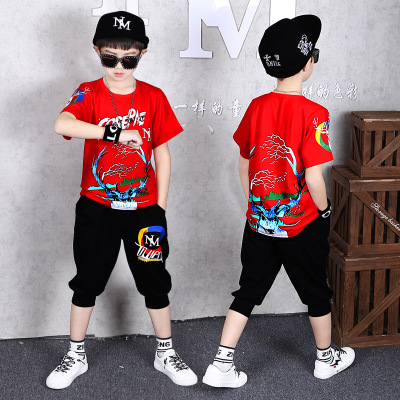 Boy Clothing Sets Short Sleeve T-shirts Cartoon Deer Pattern Shorts Pants Handsome Mid Big Boy Suits