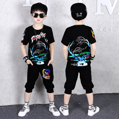 Boy Clothing Sets Short Sleeve T-shirts Cartoon Deer Pattern Shorts Pants Handsome Mid Big Boy Suits