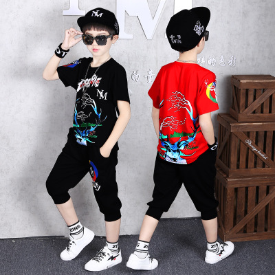 Boy Clothing Sets Short Sleeve T-shirts Cartoon Deer Pattern Shorts Pants Handsome Mid Big Boy Suits