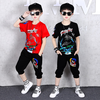 Boy Clothing Sets Short Sleeve T-shirts Cartoon Deer Pattern Shorts Pants Handsome Mid Big Boy Suits
