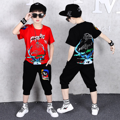 Boy Clothing Sets Short Sleeve T-shirts Cartoon Deer Pattern Shorts Pants Handsome Mid Big Boy Suits