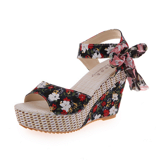 2021 High quality Summer Beach Boho Floral Wedge Sandals Women Ankle Strap Platform Gladiator Shoes Woman High Heels Sandalias Mujer