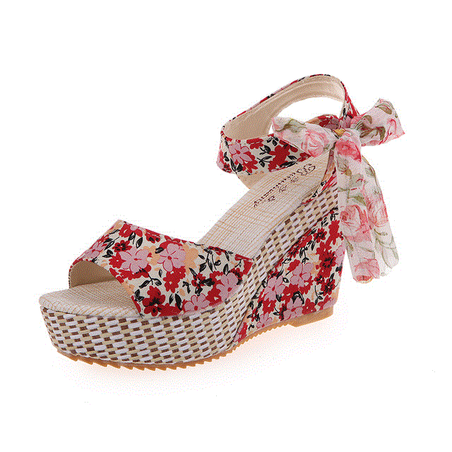 2021 High quality Summer Beach Boho Floral Wedge Sandals Women Ankle Strap Platform Gladiator Shoes Woman High Heels Sandalias Mujer