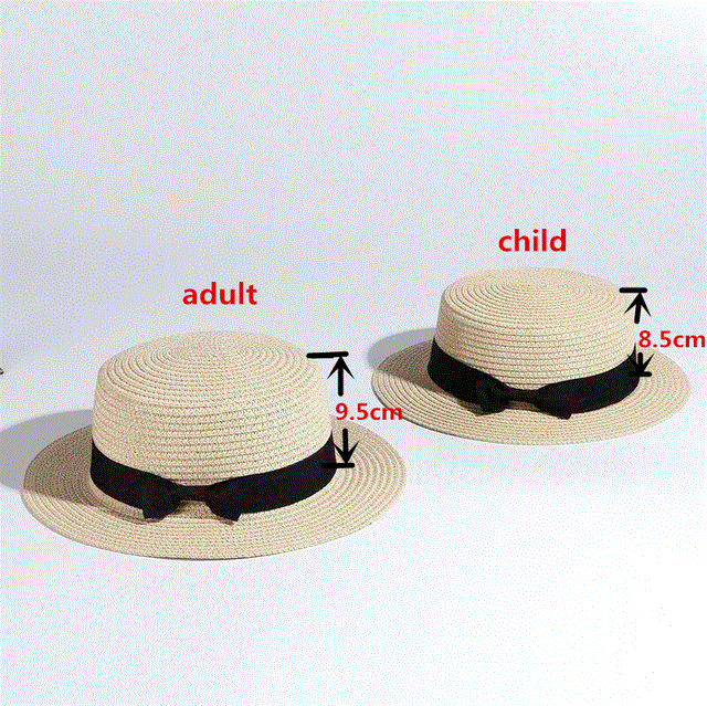 2021 High quality  simple Summer Parent-child Beach Hat Female Casual Panama Hat Lady Brand Women Flat brim Bowknot Straw cap girls Sun Hat