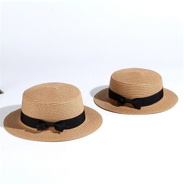 2021 High quality  simple Summer Parent-child Beach Hat Female Casual Panama Hat Lady Brand Women Flat brim Bowknot Straw cap girls Sun Hat