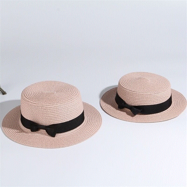 2021 High quality  simple Summer Parent-child Beach Hat Female Casual Panama Hat Lady Brand Women Flat brim Bowknot Straw cap girls Sun Hat