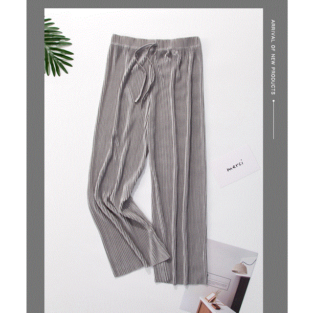 2021 High quality Summer Wide Leg Pants For Women Casual Elastic High Waist New Fashion Loose Long Pants Pleated Pant Trousers Femme