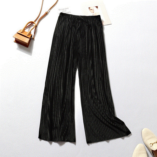 2021 High quality Summer Wide Leg Pants For Women Casual Elastic High Waist New Fashion Loose Long Pants Pleated Pant Trousers Femme