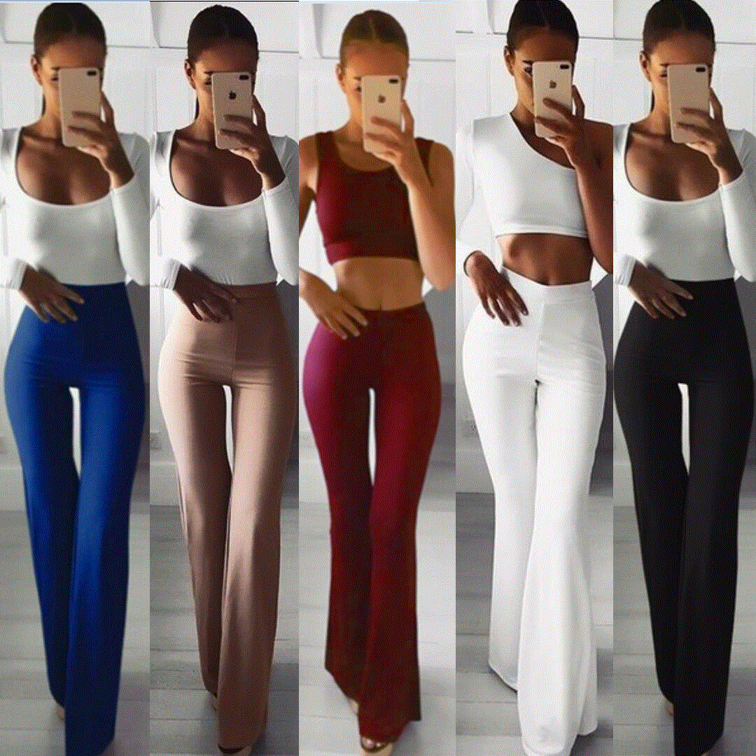 2021 High quality Summer Autumn Solid Elegant Female Lady Women's Palazzo Flared Wide Killer Legs Pants High Waist OL Ladies Career Long Trousers