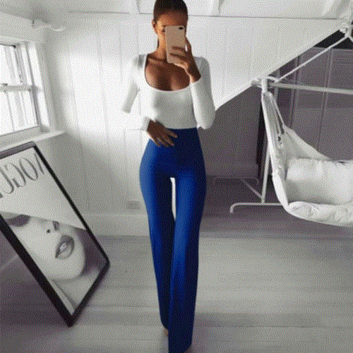 2021 High quality Summer Autumn Solid Elegant Female Lady Women's Palazzo Flared Wide Killer Legs Pants High Waist OL Ladies Career Long Trousers