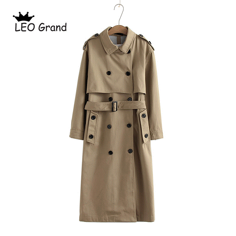 2021 High quality women casual solid color double breasted outwear fashion sashes office coat chic epaulet design long trench 902229