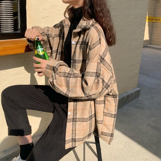 2021 High quality Women Blouses Turn-down Collar Spring Shirts Plaid All-match BF Batwing-sleeve Loose Outwear Harajuku Female 4 Colors Chic New